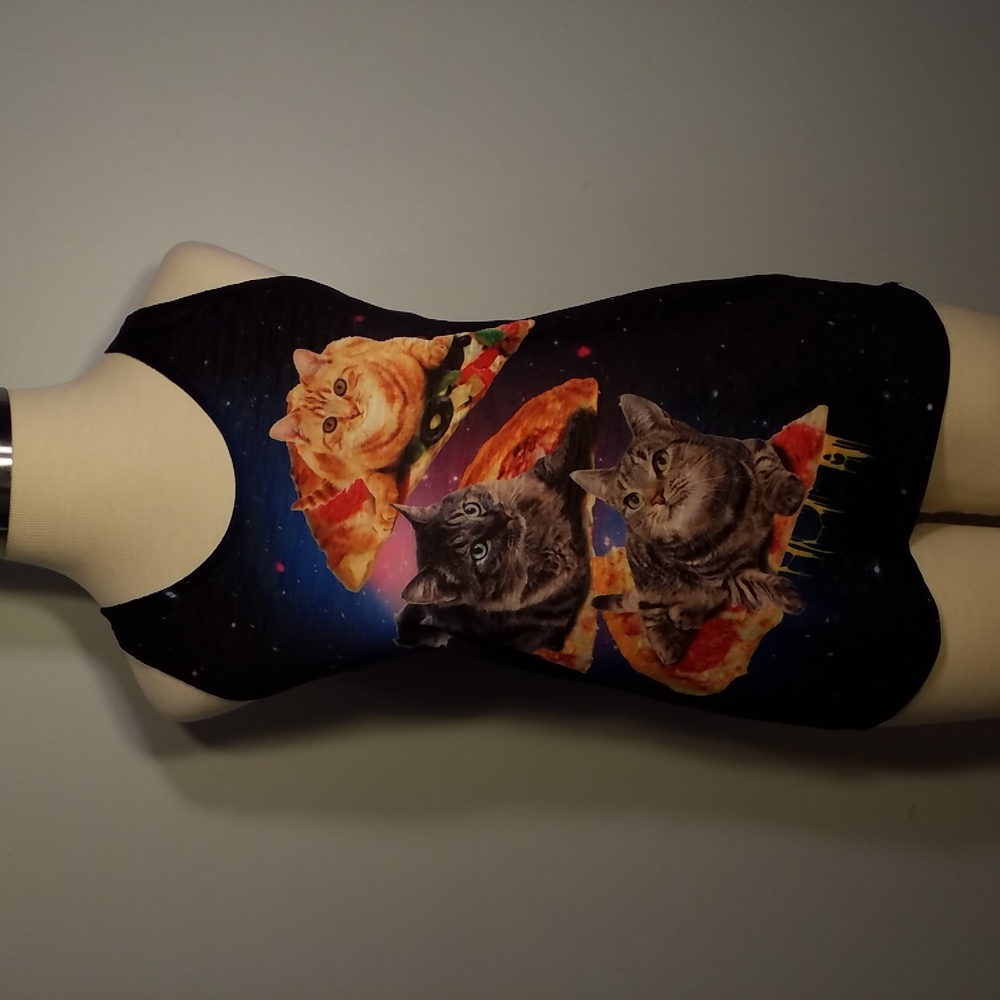 3/$25 Tank TOP NEW NWT S racer back Cosmic pizza CAT Black